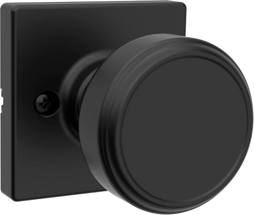 Kwikset Maven Dummy Door Knob, Single Sided Handle for Closets, French Double Doors, and Pantry, Matte Black Non-Turning Square Interior Push/Pull Door Knob, with Microban Protection (Pack of 10)