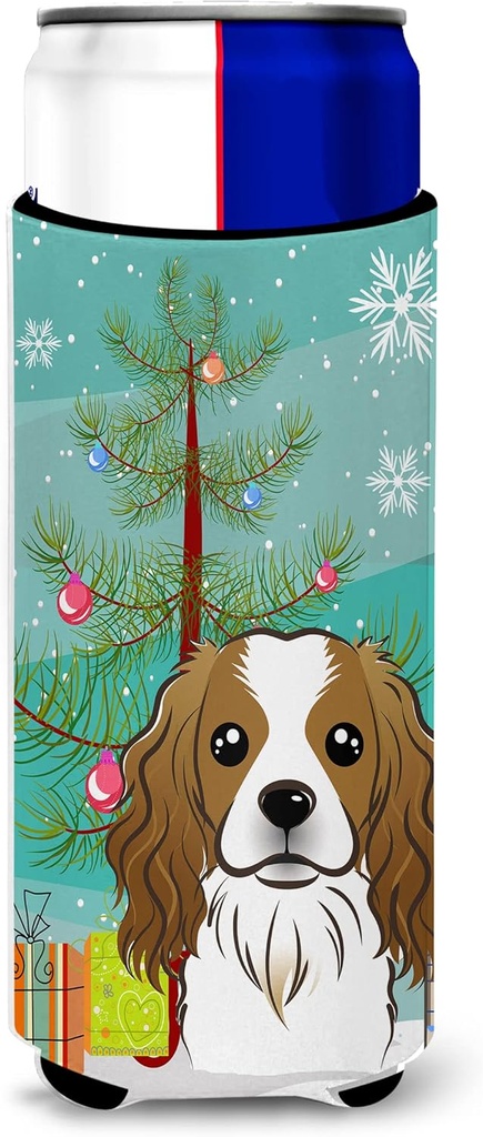 Caroline's Treasures Christmas Tree and Cavalier Spaniel Michelob Ultra Koozies for Slim Cans, Multicolor