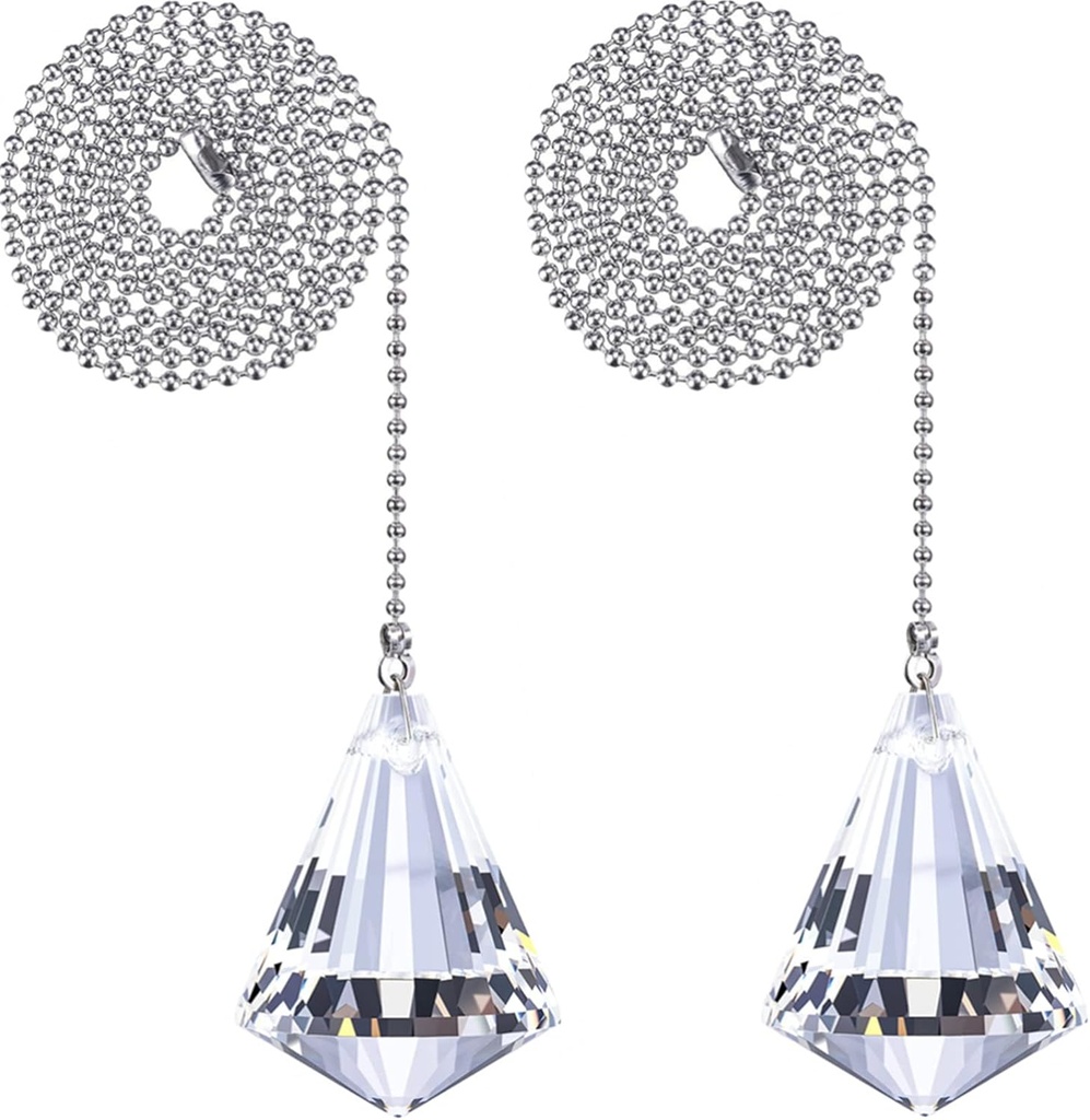 HESTYA 2 Sets Clear Crystal Pull Chain Extension with Connector for Ceiling Light Fan Chain, 1 Meter Length Each (Style E)
