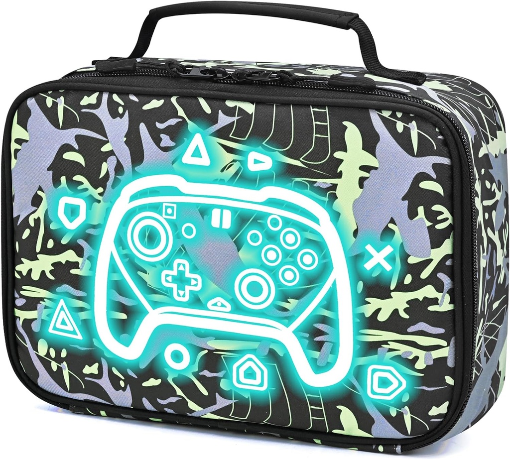 Game Kids Lunch Bag, Large Insulated Lunch Bags for Boy, Glow in Dark Kids Lunch Box, Reusable Lunch Bag Back to School, Picnic, Green