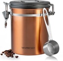 Mixpresso 16 Oz Copper Coffee Canister, Stainless Steel Airtight Coffee Container, Ground and Bean Storage with Date Tracker, Vacuum Sealed Espresso Airtight Container, Sugar Container