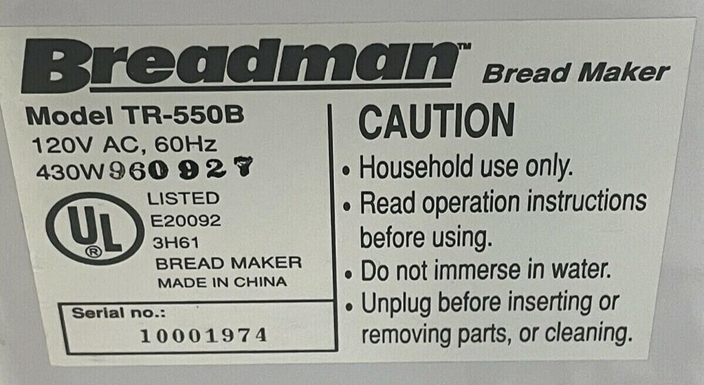 Paddle for Breadman Bread Maker Machine Model TR-550B only