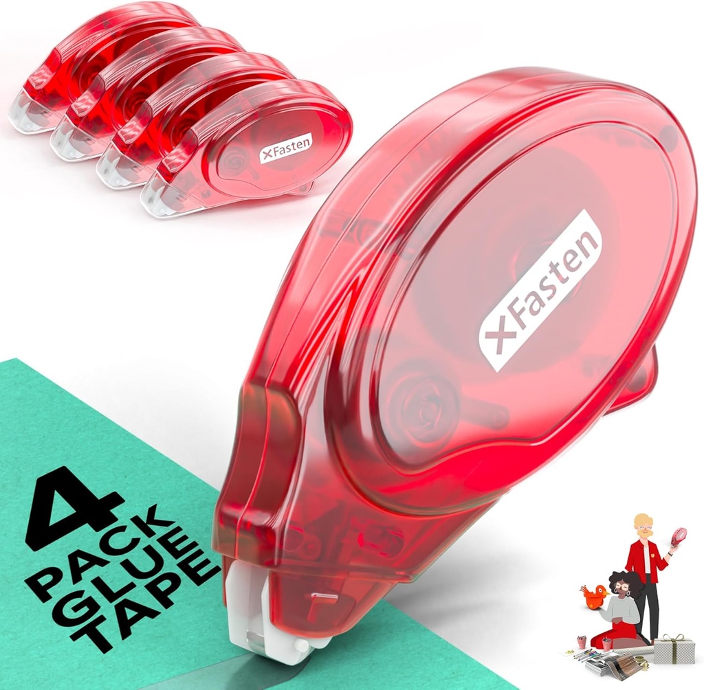 XFasten Adhesive Roller for Scrapbooking, 8mm x 30ft 4-Pack Double Sided Glue Tape Roller, Scrapbook Supplies for Adults, Photo Tape for Scrapbooking