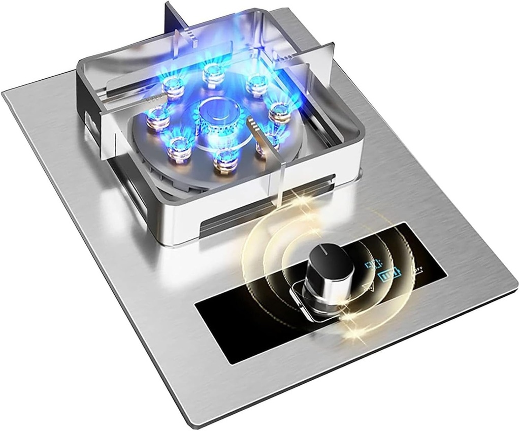 5.2KW Gas Stove, Single Burner Gas Hob Table Top Cooker, 304 Stainless Steel Built-in Gas Stove, Nine-cavity High-fire Timer, with Flameout Protection, Versatile Cooking Optio(LPG)