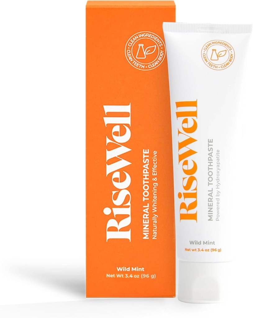 RiseWell Mineral Toothpaste - All Natural Toothpaste with Hydroxyapatite - Made in The USA, No Added Fluoride, SLS-Free - for a Stronger and Healthier Teeth, Wild Mint, 3.4 Oz
