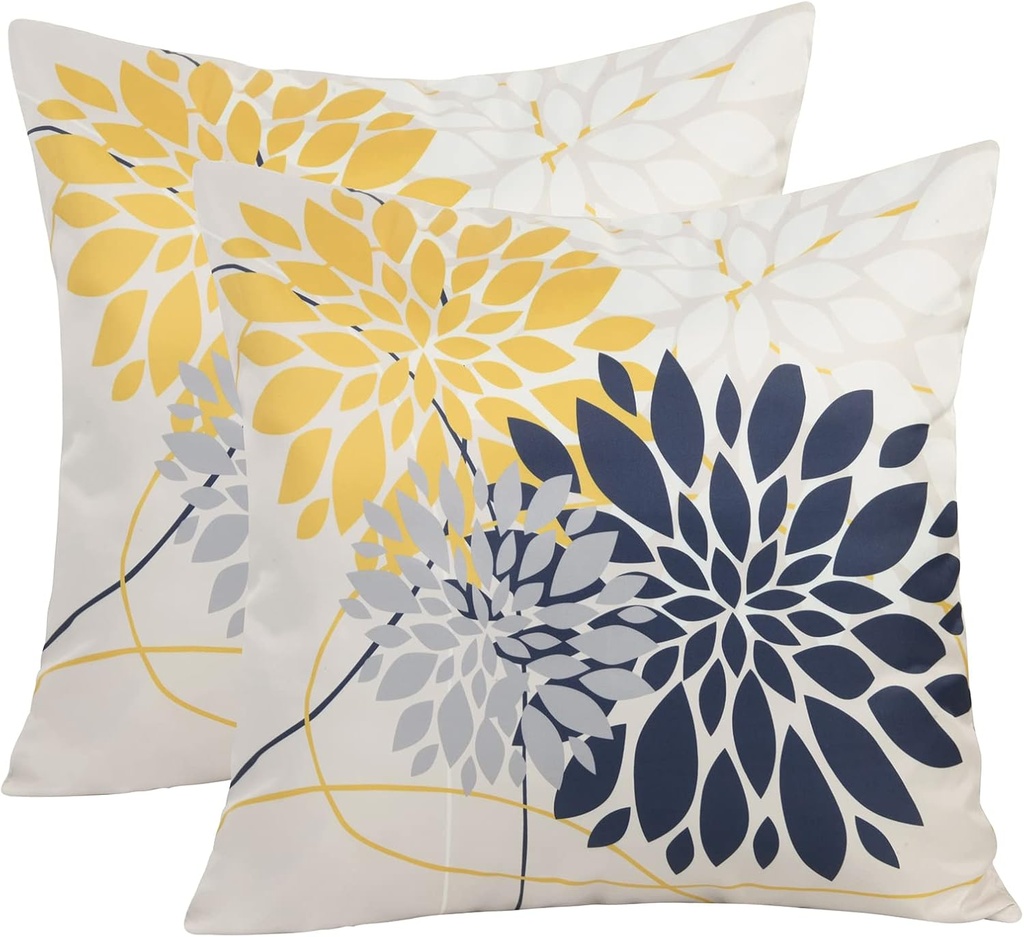 Pyonic Outdoor Throw Pillow Covers 18x18 Waterproof Pillow Covers Geometric Flower Pillow Case Farmhouse Summer Square Cushion Cover for Patio,Garden,Balcony,Set of 2 (Yellow, 18 x 18-Inch)