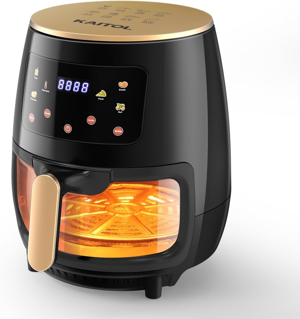 Glass Air Fryer, 6 Qt Airfryer with Transparent Fry Bowl, Adjustable Temperature, Touch Panel Control, Circulating Heating, Compact and Large, Nonstick & Dishwasher Safe