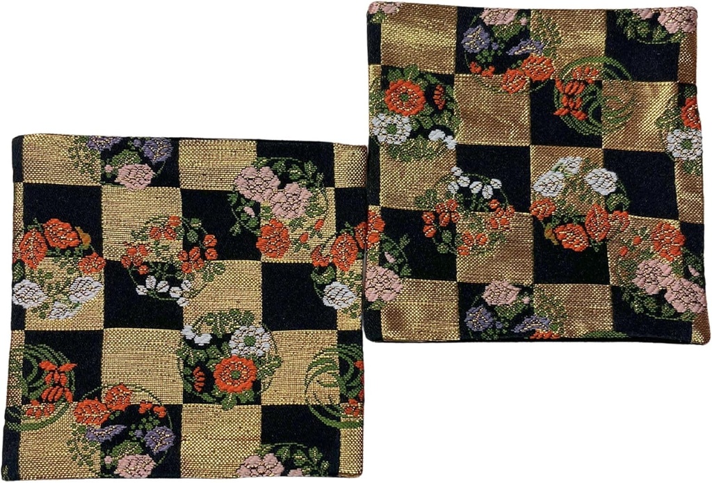 Shinsendo Ichimatsu Gold Brocade Coaster Set – Traditional Japanese Luxury Fabric, 4×4 inches, 2-Piece Set