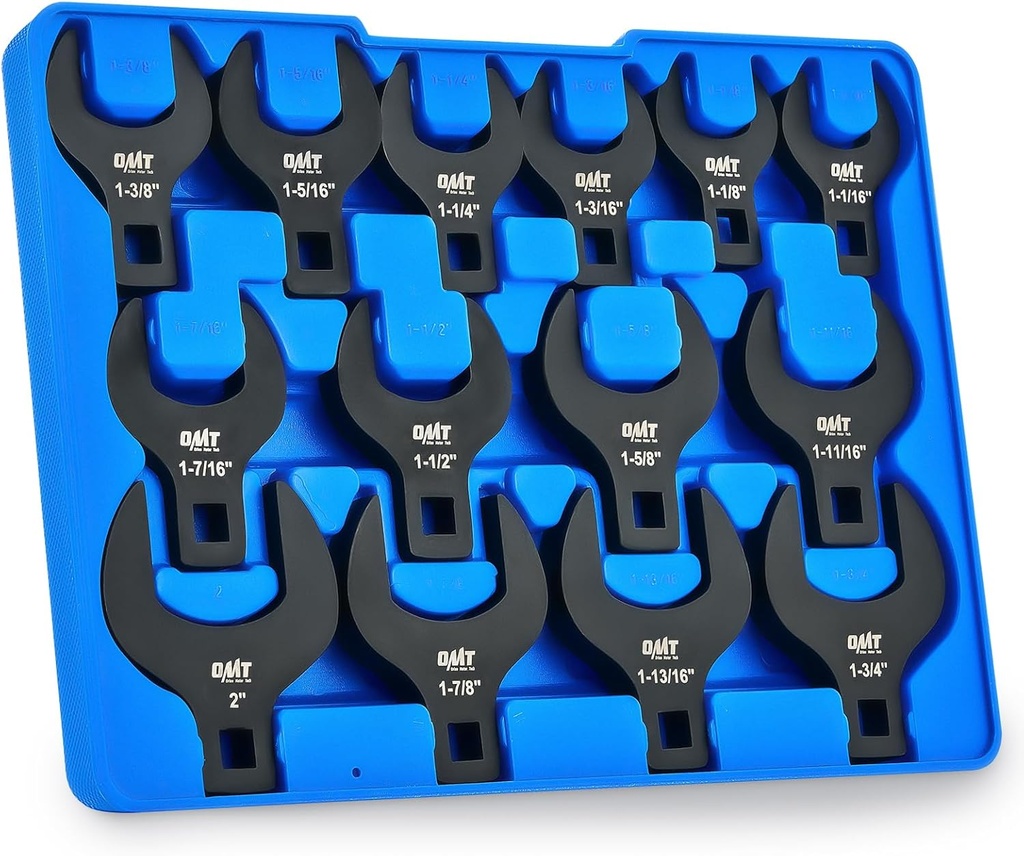 Orion Motor Tech 14 Piece Jumbo Crowfoot Wrench Set, SAE Crows Foot Wrench Set for 1-1/16" to 2" Flare Nuts for 1/2" Drive Rachets & Extenders, Blackened Cr-V Steel Crowfoot Wrenches with Carry Case