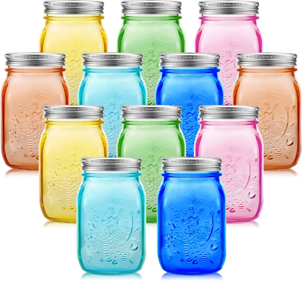 Tessco for you 12 Pcs Bulk Colored Mason Jars with Lids 16 oz Decorative Centerpieces Glass Pint Canning Containers Regular Mouth for Flower Food Storage Wedding Halloween Christmas DIY Crafts