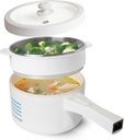 DRINKPOD 2L Electric Hot Pot with Steamer, Portable Multi Cooker for Ramen, Eggs, Soup, Oatmeal Non-Stick Mini Pot with Adjustable Temperature (WHITE)