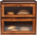 Sunhoo Double Layer Bread Box (L14.4in*W9.4in*H13.4in/Brown) and Single Wooden Bread Storage(L14.37in*W9.25in*H8.66in/Yellow) Rustic Bread Keeper Farmhouse Food Organizer Pantry Shelf Acrylic Window