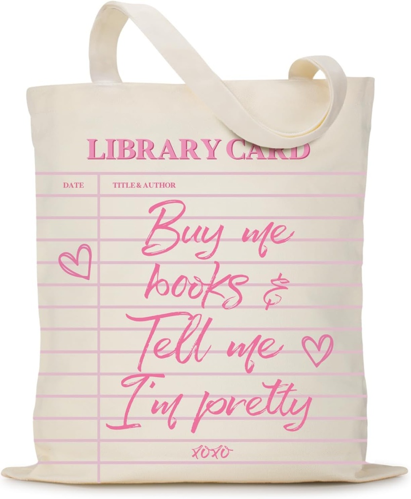 Library Card Canvas Tote Bag Gifts for Book Lovers - Birthday Gifts for Book Lovers Women - Reading Accessories, Librarian, Bookish, Readers, Library Present, Buy Me Books and Tell Me I'm Pretty