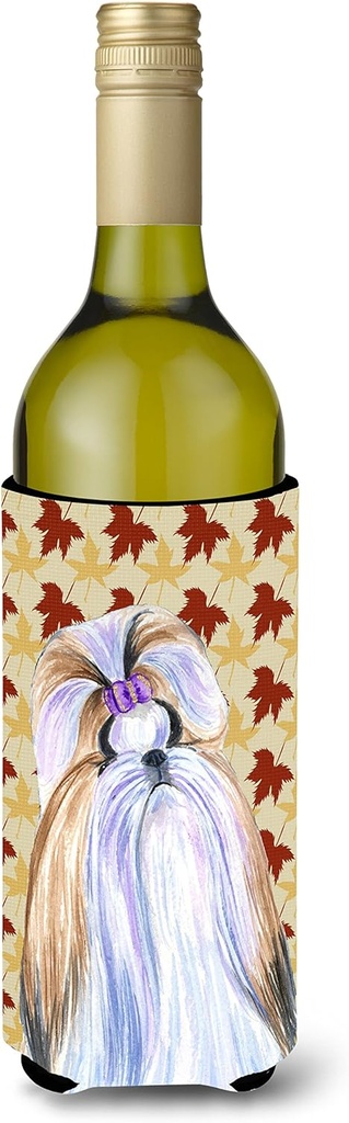 Caroline's Treasures SS4391LITERK Shih Tzu Fall Leaves Portrait Wine Bottle Hugger Bottle Cooler Sleeve Hugger Machine Washable Collapsible Insulator Beverage Insulated Holder