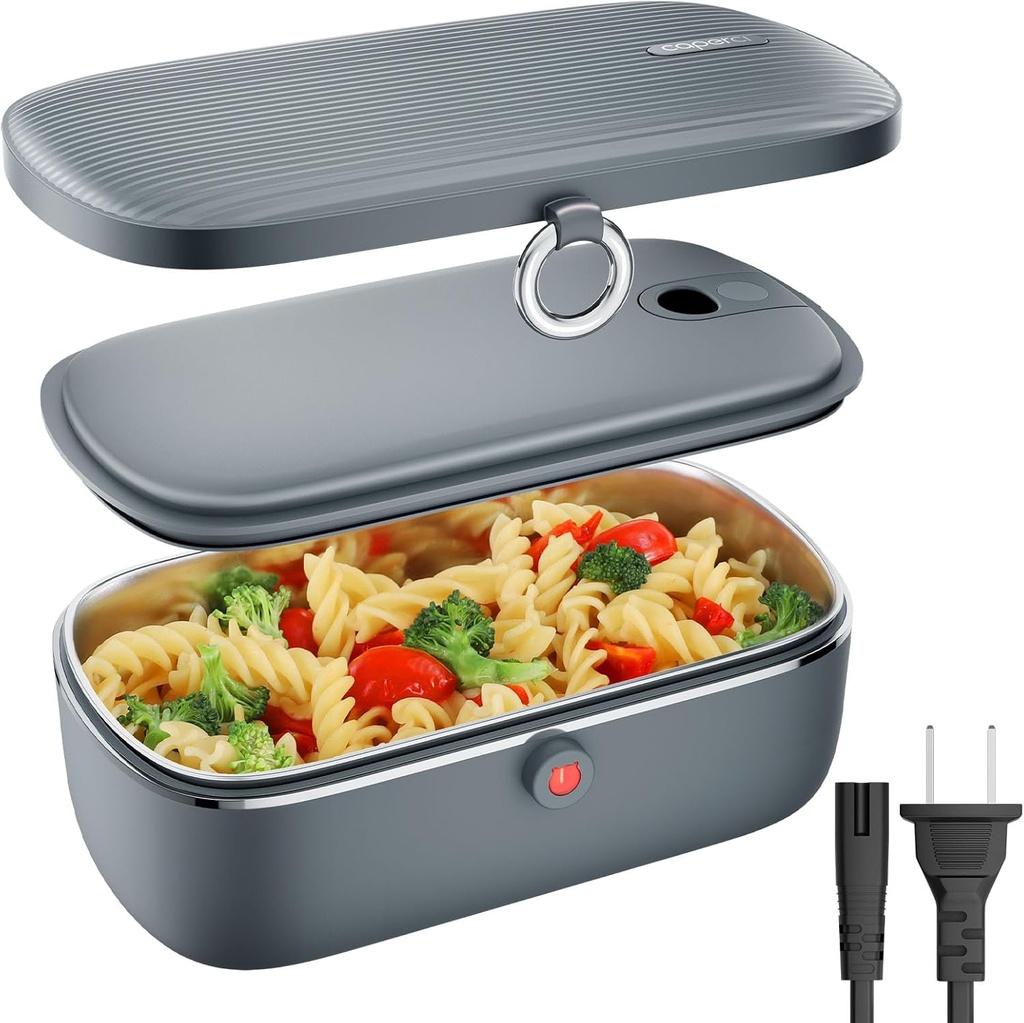 Caperci Electric Lunch Box Food Heater, 30 oz Portable Food Warmer - 110V Faster Leakproof Heated Lunch Boxes for Adults with Stainless Steel Container for Travel, Office, Home (Gray)