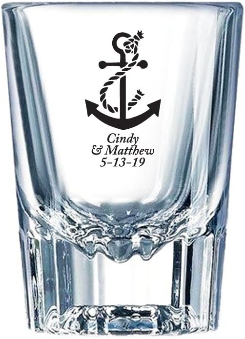 Personalized Color Printed Barcraft Shot Glass - Anchor - Black - 12 pack