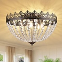 Crystal Chandelier for Bedroom, 5-Light K9 Crystal Semi Flush Mount Ceiling Light, 18.5’’ Vintage Ceiling Light Chandeliers, Chandeliers for Dining Room Living Room Hallway Kitchen Bathroom Foyer Hall