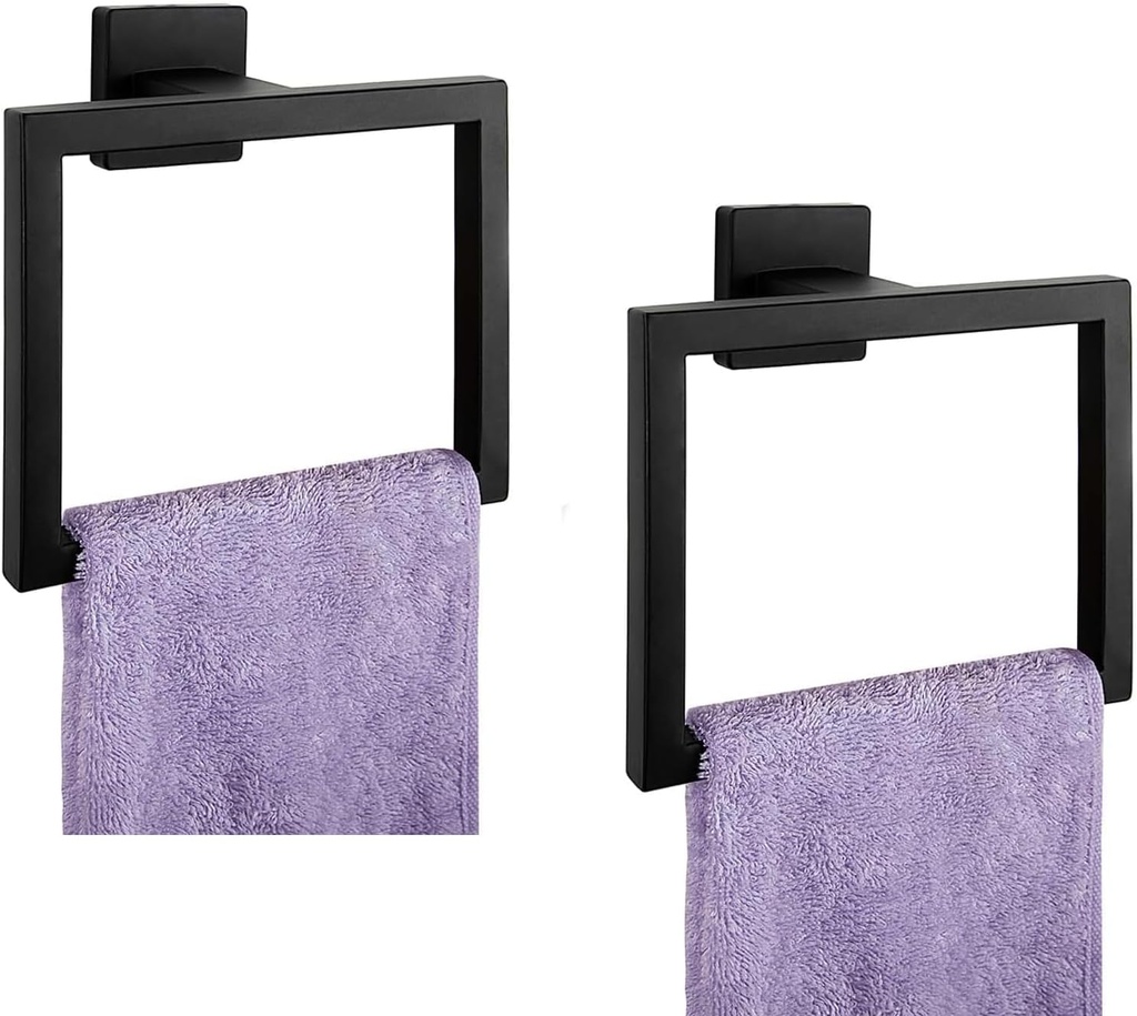 2PCS Matte Towel Ring - Modern Hand Towel Holder for Bathroom - SUS304 Stainless Steel Bathroom Towel Ring Wall Mounted - Bathroom Towel Rack - Black Towel Hanger
