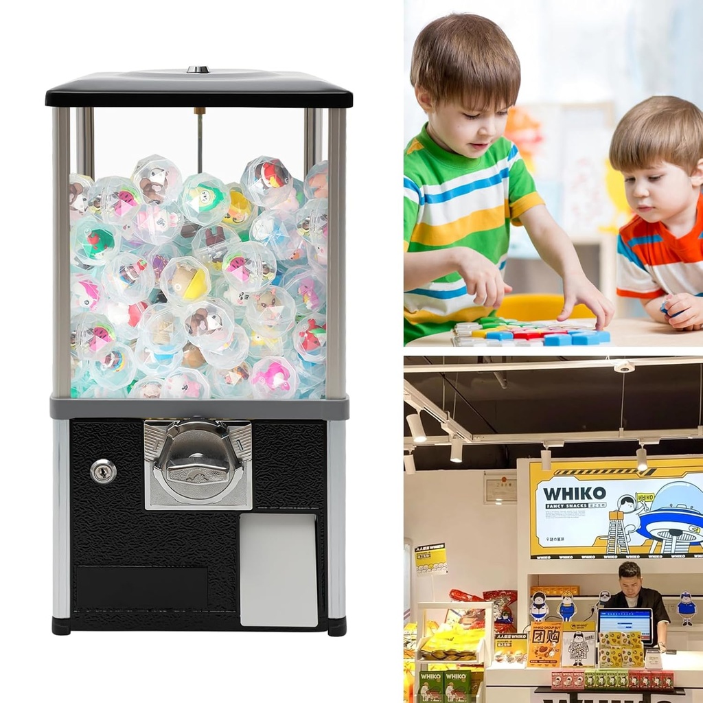 25 Cent Candy Vending Machine 1.77-1.97in Capsule Toy Gumball Machine,Commercial Mini Gumball Dispenser Machine for Game Store,Retail Store,Amusement Park (Black)