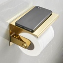 Single Roll Toilet Paper Holder with Phone Shelf, Wall Mounted Stainless Steel Tissue Dispenser for Bathroom (Gold)
