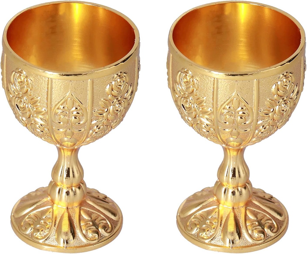 Hztyyier 2Pcs Goblet Royal Chalice Embossed Cups Vintage Engraving Floral Pattern Wine Liqueur Cup Novelty Gothic Gift (Pumpkin Gold) Other Collectibles