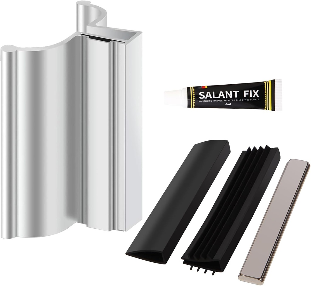 3" Frameless Shower Door Handle with Metal Strike and Strip fits 1/8", 5/32", 3/16" and 1/4" Thick Swing Glass Shower Doors.