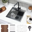 21x20 Black Bar Sink Drop In - 16 Gauge Black Stainless Steel Small Kitchen Sink, 10" Deep Single Bowl Workstation Sinks with Accessories for RV, Outdoor Kitchen & Wet Bar