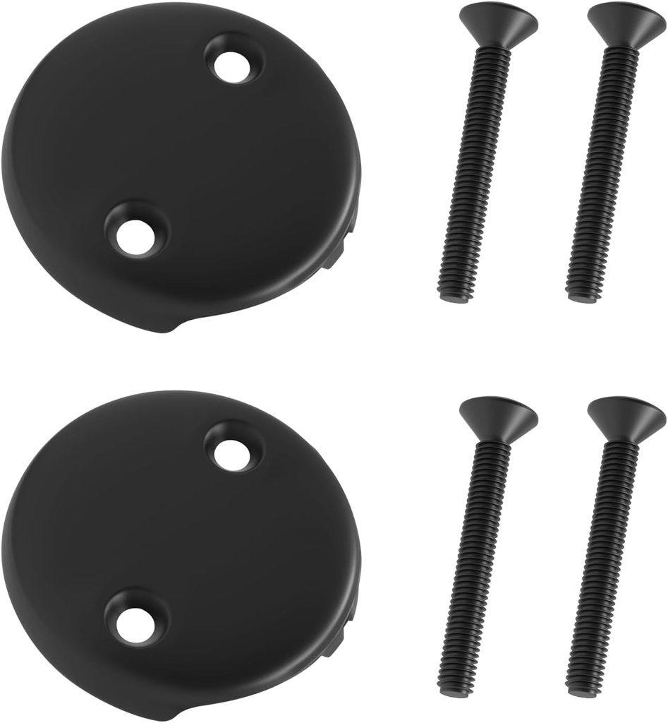 Tub Drain Overflow Cover 3-1/8" with Screw Two Hole Overflow Face Plate Fits Most Standard Bath Tub Drains, Matte Black Bathtub Over Flow Drain Cover - 2 Pack