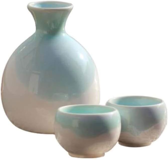 Sake Cup Light Sky Blue Ceramic Sake Cup Craft Sake Cup/Cold/Hot/Tea/Sake Cup 3-Piece Set Sake Pots