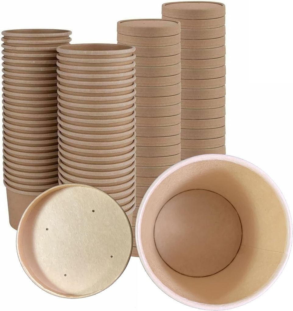 250 Sets Kraft Paper Food Containers With Vented Lids, To Go Hot Soup Bowls, Disposable Ice Cream Cups - Kraft