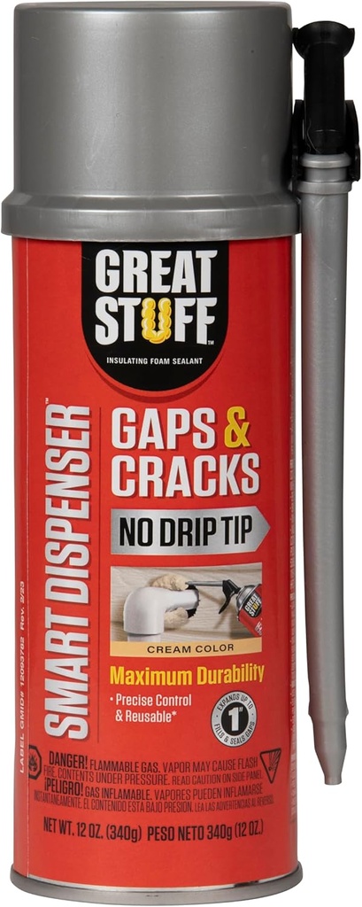 Great Stuff 99108824 Smart Dispenser Gaps & Cracks, Cream, 12 Ounce