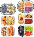 2 & 3 Compartment Meal Prep Containers - Glass Food Storage Lunch Containers with Lids, Bento Box, Portion Control, Freezer to Microwave Safe