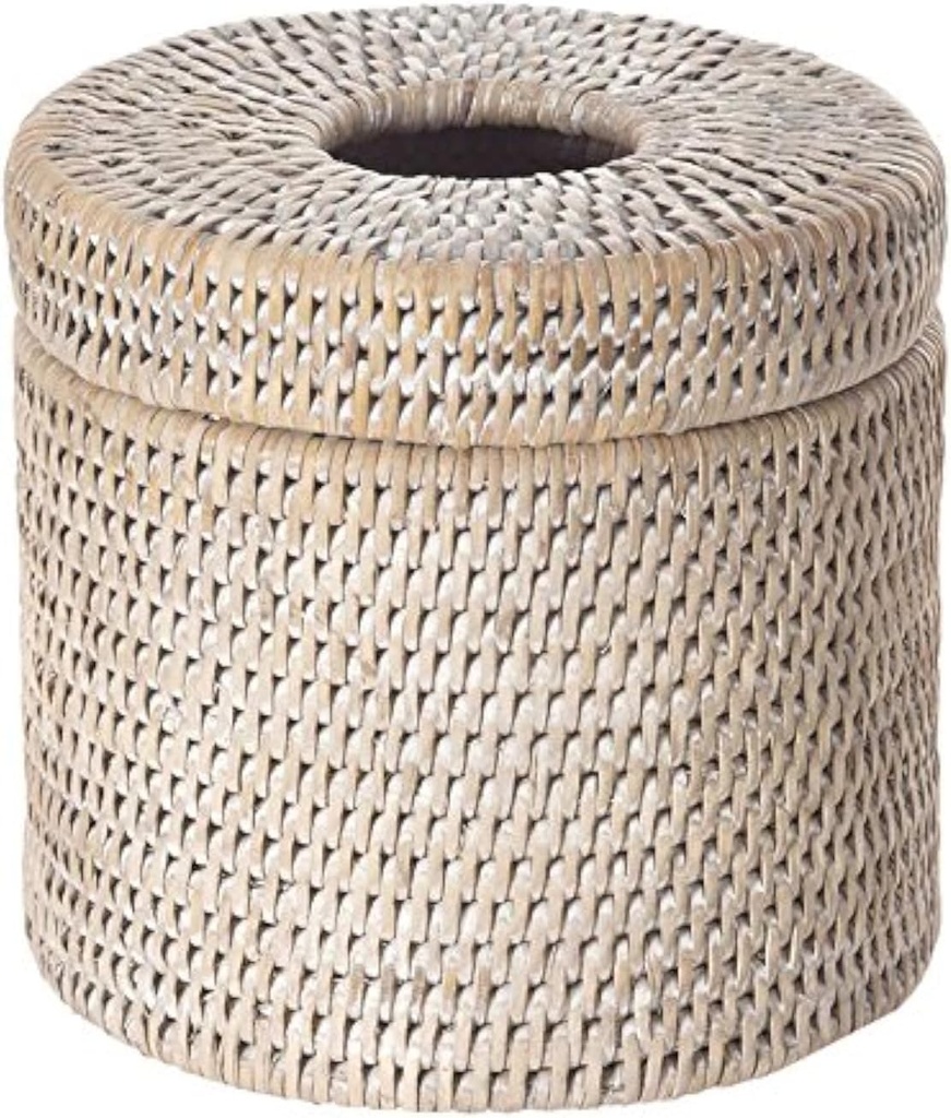 KOUBOO La Jolla Toilet Paper Roll Cover | Wicker Bathroom Decor | Freestanding Toilet Paper Storage, Basket with Lid, Bathroom Essentials, Decorative Tissue Holder, White-Wash