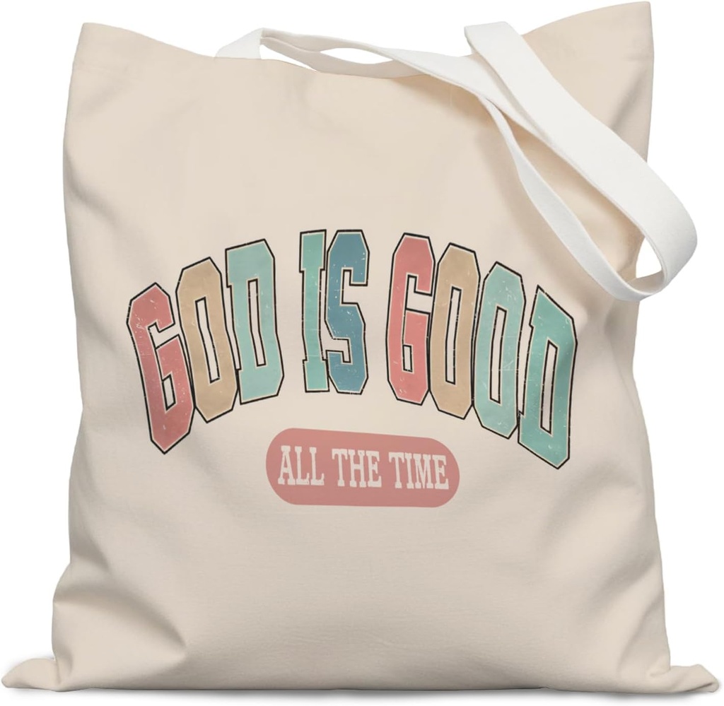 Retro Boho Christian Tote Bag, Christian Gifts for Women, God is Good Christian Bible Verse Scripture Canvas Tote Bags for Women, Bible Verse Gifts, Reusable Grocery Bags Shopping Bags