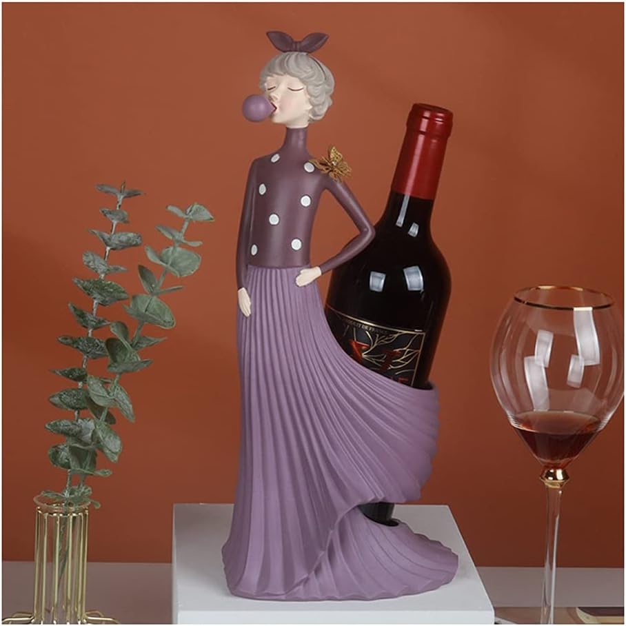 Wine Racks Countertop Single Bottle Wine Rack, Female Creative Sculpture Storage Rack Resin Crafts Countertop Cabinet,for Bar and Wine Cellar Small Wine Rack (Color : Purple)