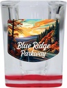 R and R Imports Blue Ridge Parkway Scenic Road Design Souvenir 2 ozShot Glass Square Red Base 4-Pack
