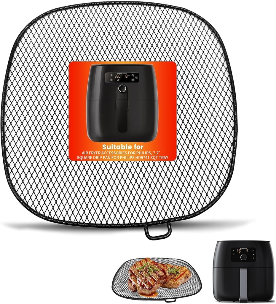 Air Fryer Accessories for Philips, 7.2” Square Drip Pan for Philips HD9741 3QT Tray Rack Compatible with HD9641 HD9721, HD9730, Dishwasher Safe