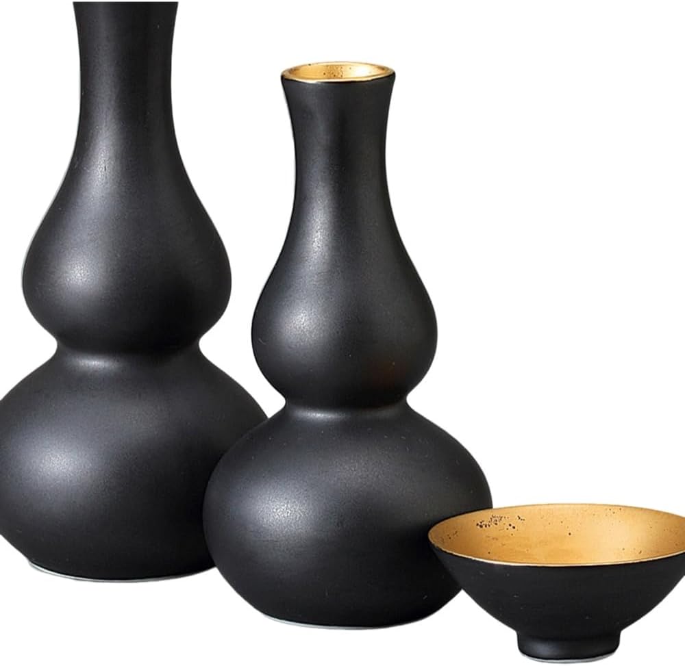 Ale-net Sake Set Tokkuri Ochoko Set 3.3 x 6.5 inches (8.5 x 16.5 cm), Approx. 9.2 fl oz (260 cc), Black Glazed Base, Tokkuri & Guinomi (2 Pieces) Set, Ceramic, Mino Ware