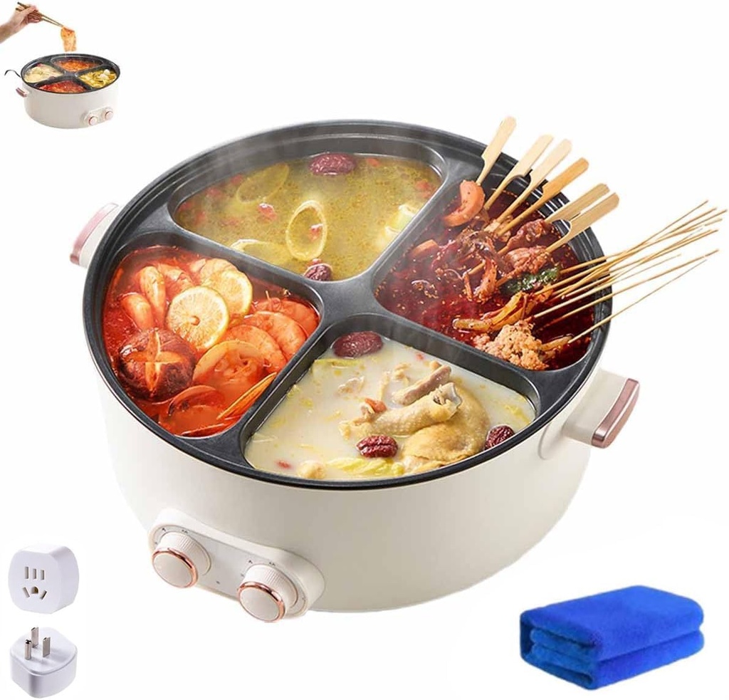 Four Grid Multifunctional Stew Pot, Multifunctional Electric Pot 2/4 Compartment, 7L/236oz Large Capacity Integrated Non-Stick Hot Pots for Household, Independent Temperature Control (4 Grid)