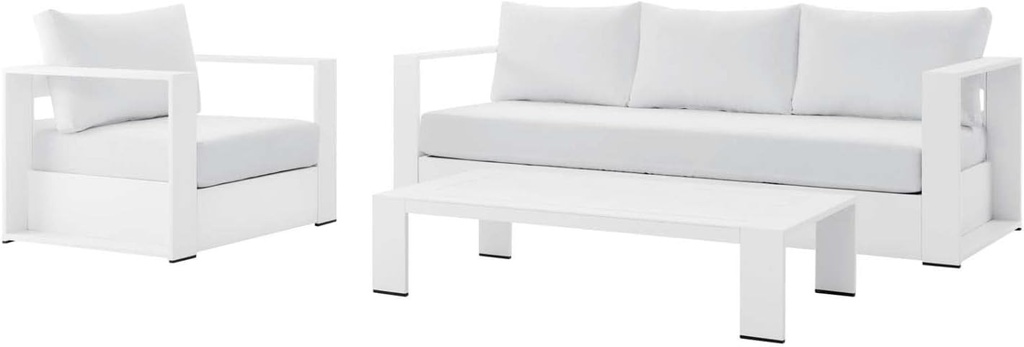 Modway Tahoe 3-Piece Fabric/Powder-Coated Aluminum Outdoor Set in White