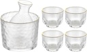 Japanese Sake Set, Hammer Pattern Glass Cups with Gold Rim, Wine Warmer & Tequila Pot