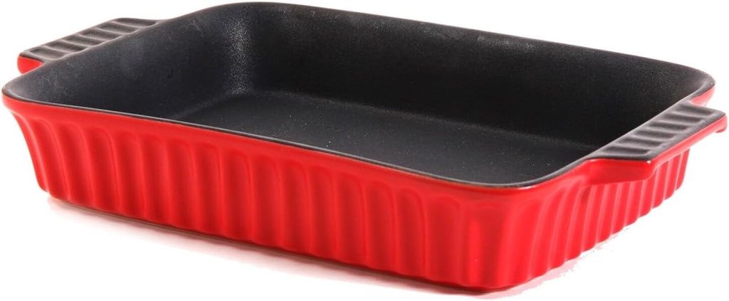 Crock Pot Denhoff Ribbed Rectangular Dish, 10-Inch Casserole, Red