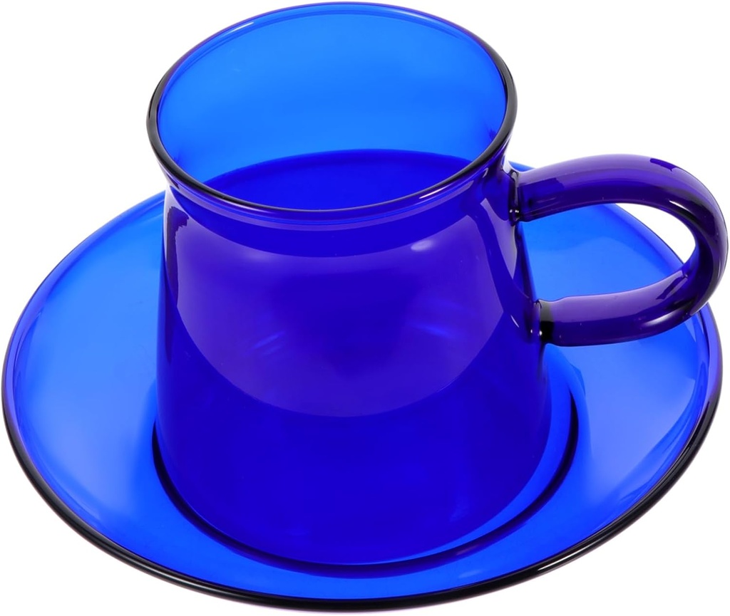 STOBAZA Vintage Heat Resistant Glass Tea Cup with Saucer Stylish Beverage Cups for Coffee Latte Cappuccino Hot Cold Drinks Household Drinkware for Office Home Use