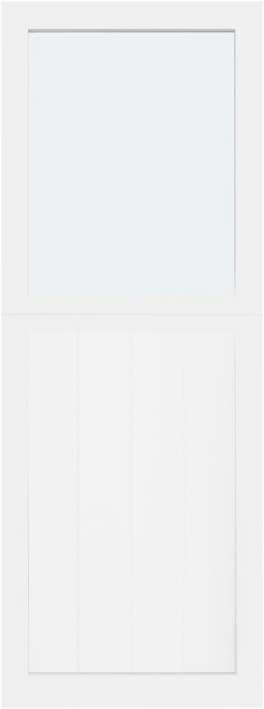 24" x 80" Dutch Door Slab, Half Clear Glass Split Single Door Slab, Solid Pine Wood Front Entry Interior Design, Entrance Partition Doors Use for Proch, Backyard Entries (White, 24 * 80 in)