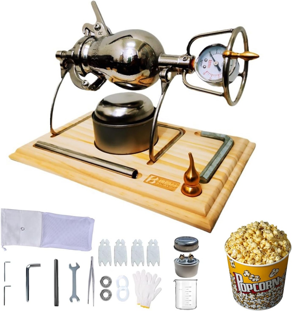 Hand Popcorn Maker Popcorn Machine Hand Popcorn Cannon 304 Stainless Steel Popcorn Machine Home Retro High Pressure Popcorn Maker, Puffed Rice Maker for Home Party (400ml)