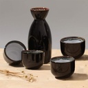Exquisite 5 Pieces of 9oz Japanese Sake Set, 5 Pieces of Traditional Black Ceramic Wine Service Set, Including 1 Can and 4 Cups