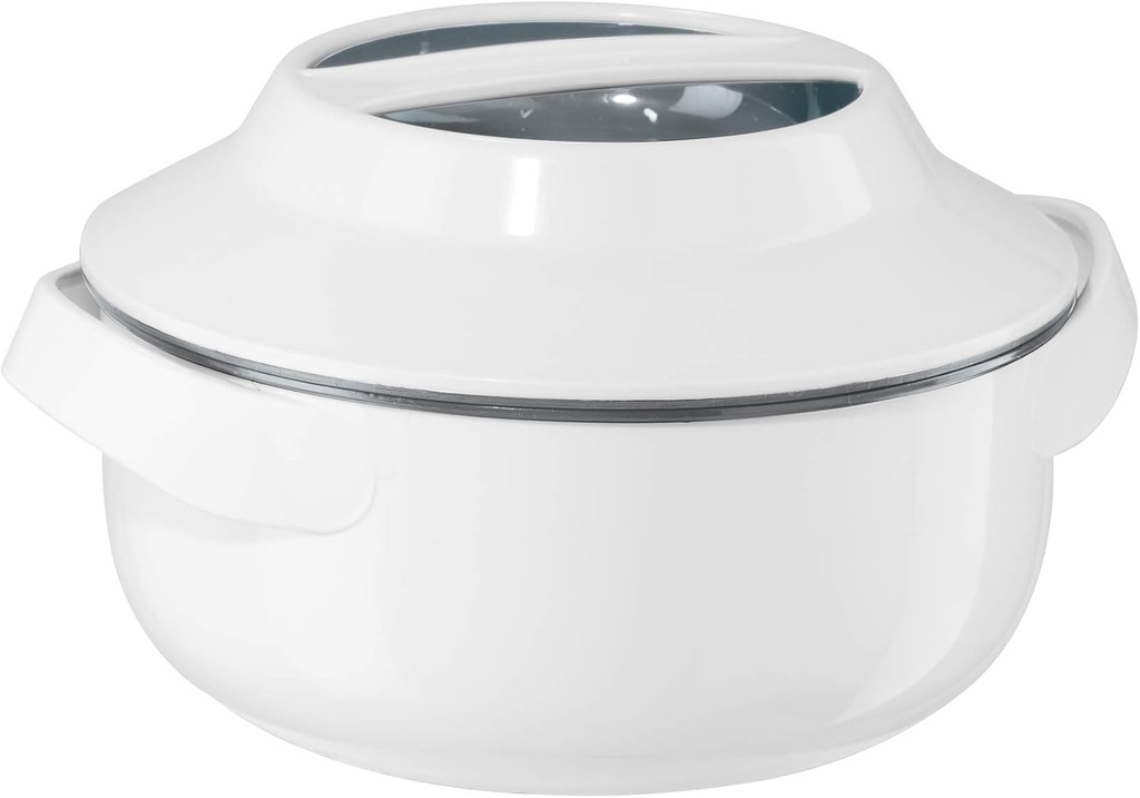 Oggi White 1.5qt Microwaveable Insulated Serving Bowl - Double Wall Food Container with Stainless Steel Liner, Great for Picnics & Parties