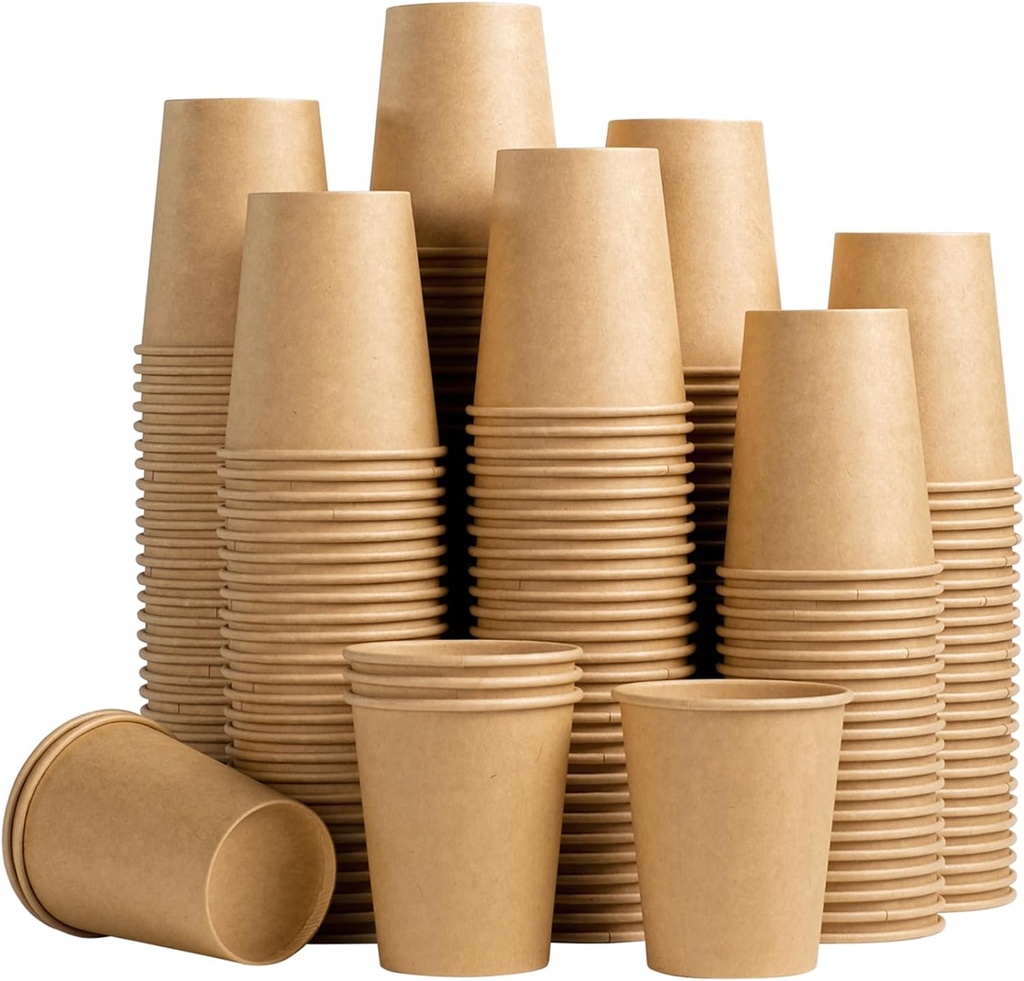 Lamosi 200 Pack 8 oz Kraft Paper Cups, Brown Disposable Paper Coffee Cups, Unbleached Paper Cups for Hot/Cold Beverage Party Home Office