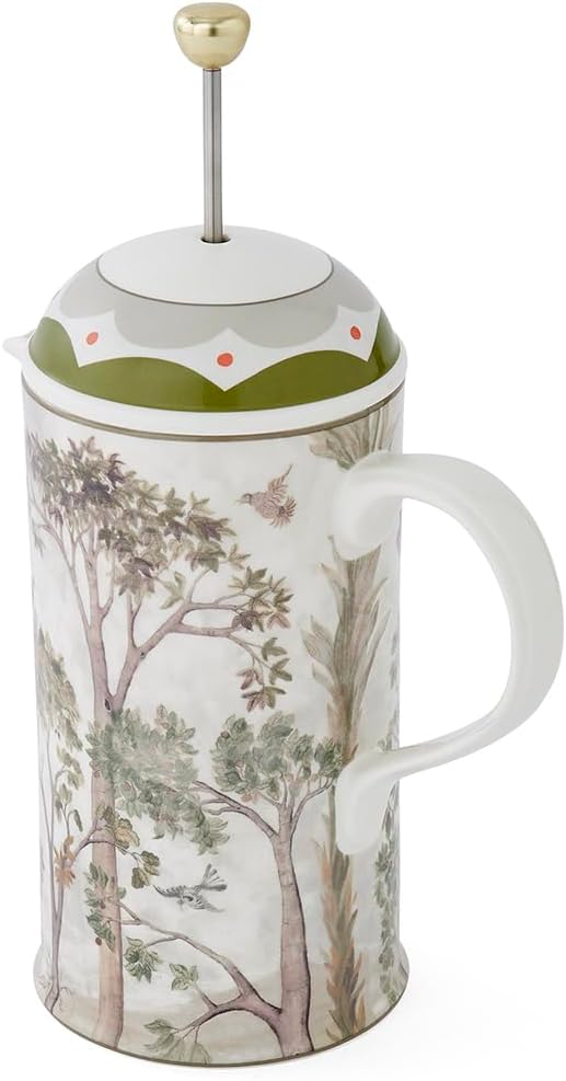 Spode Tall Trees Cafetiere, 28oz - Woodland French Press Coffee Maker for Breakfast Tableware - Porcelain with Stainless Steel Plunger, Coffee Bar Cart Essential - Dishwasher Safe
