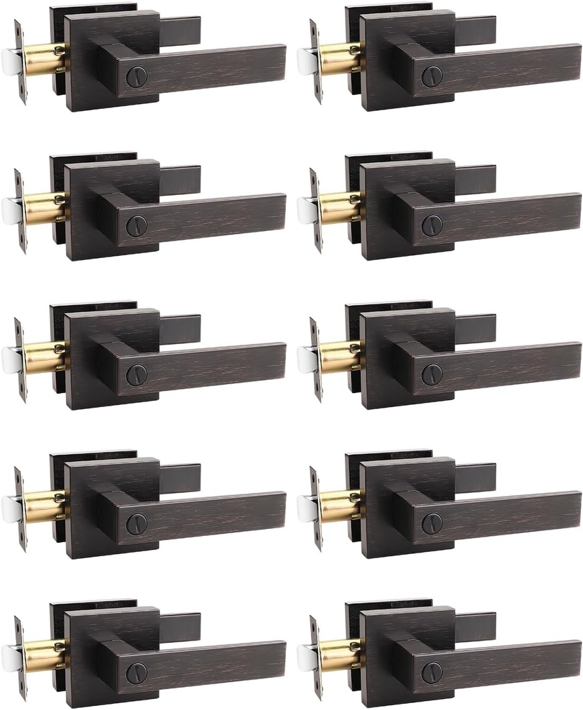 10 Pack Oil Rubbed Bronze Privacy Door Handles Interior, Vintage Square Door Levers, Heavy Duty Interior Door Knobs, Indoor Door Knobs for Bedroom or Bathroom